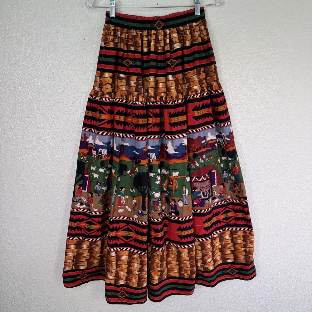 Vintage Sharon Young Skirt Womens Small Southwestern Peasant Village Scene 90s